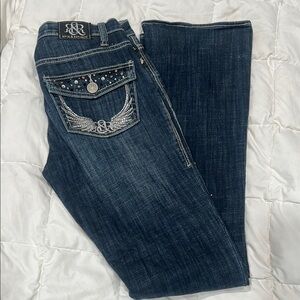Rock & Republic women’s dark wash Boot Cut Jeans with embroidered pockets size 2